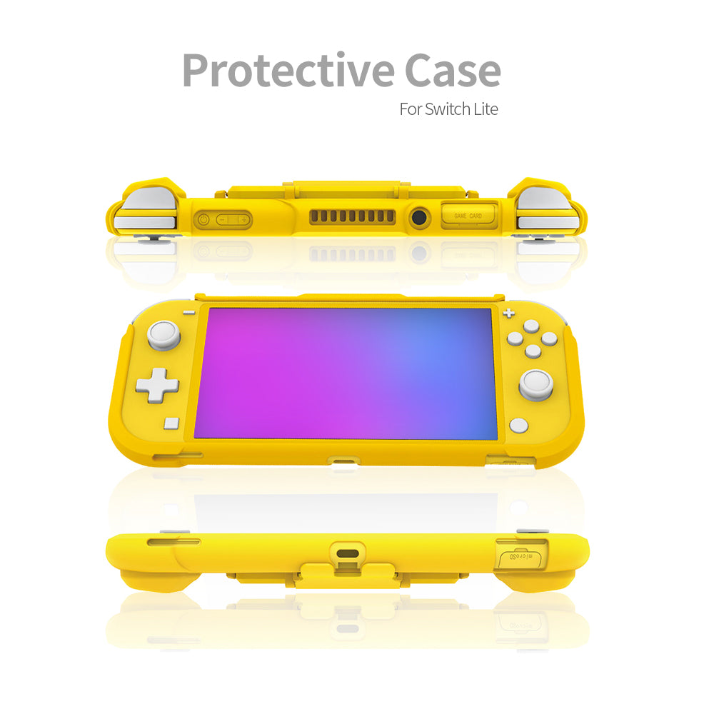 TPU Protective Case for Nintendo Switch lite, Cover Case for Nintendo Switch lite with Kickstand and 4 Game Card Slots - Yellow - ECHZOVE